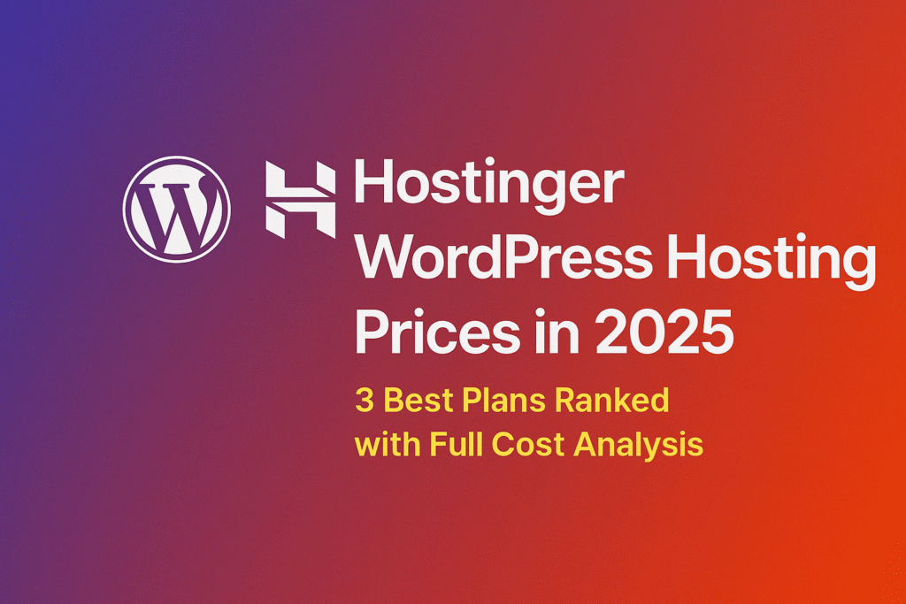 A digital graphic displays information about Hostinger WordPress hosting pricing in 2025 with modern design and vibrant hosting-related icons.