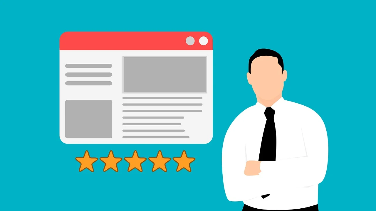 "Customer reviews and ratings displayed with star icons and feedback quotes"